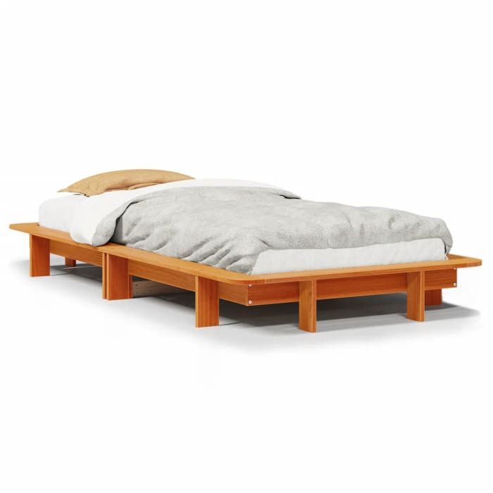 VidaXL Cadre de lit cire marron 90x200 cm bois de pin massif, meuble de chambre à coucher, sommier, lit en bois, 850670