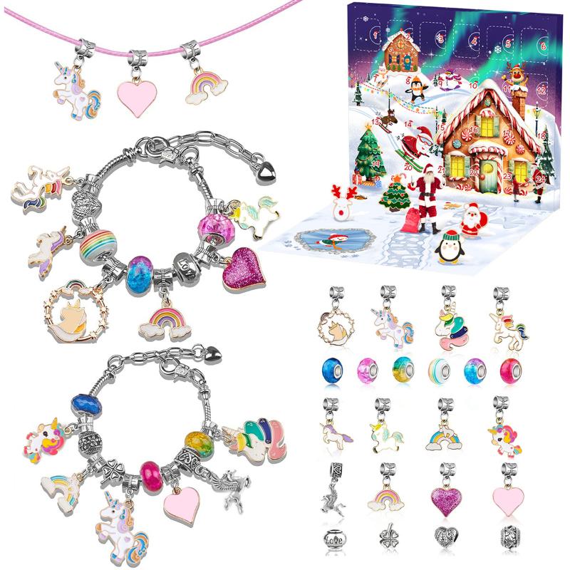 24 Grids Christmas Advent Calendar Gift Box With Diy Unicorn Bracelet Beads Making Kit Countdown Calendar For Girls Holiday Part