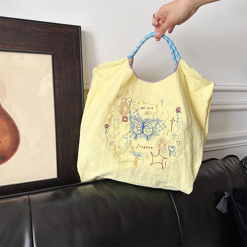 Trendy Korean Style Embroidered Tote Bag For Women And Students Casual Shopping Bag