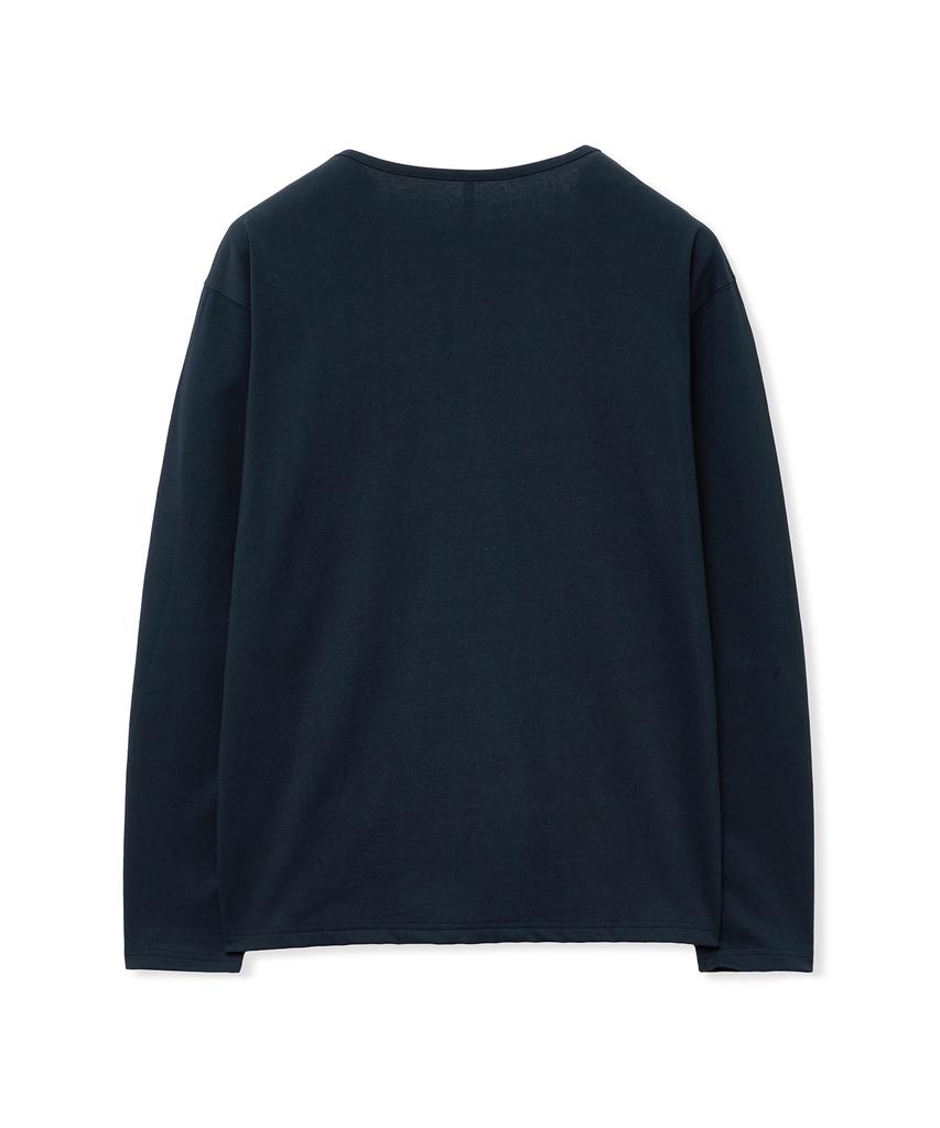 West Grand Boulevard Semi-Over Silket Cotton U-Neck Long Sleeve Deep Navy