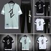 2Pcs/Set Men Casual Outfit O-neck Short Sleeve Letter Printing T-shirt Elastic Drawstring Waist Wide Leg Sweatpants Set Quick Drying Loose Fit