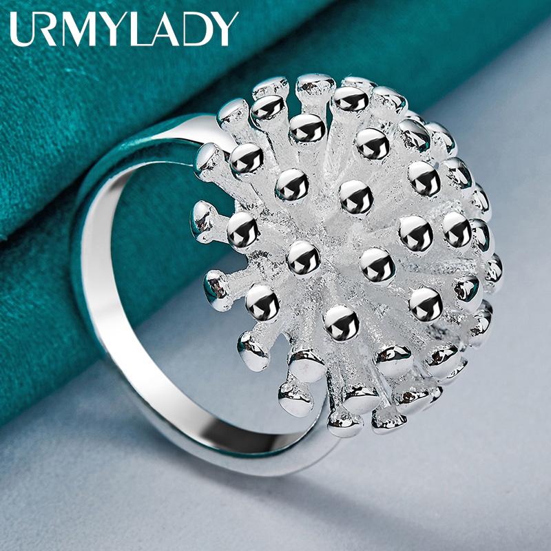 925 Sterling Silver Round Coral 5 6 7 8 9 10 Ring Charm Fashion Jewelry