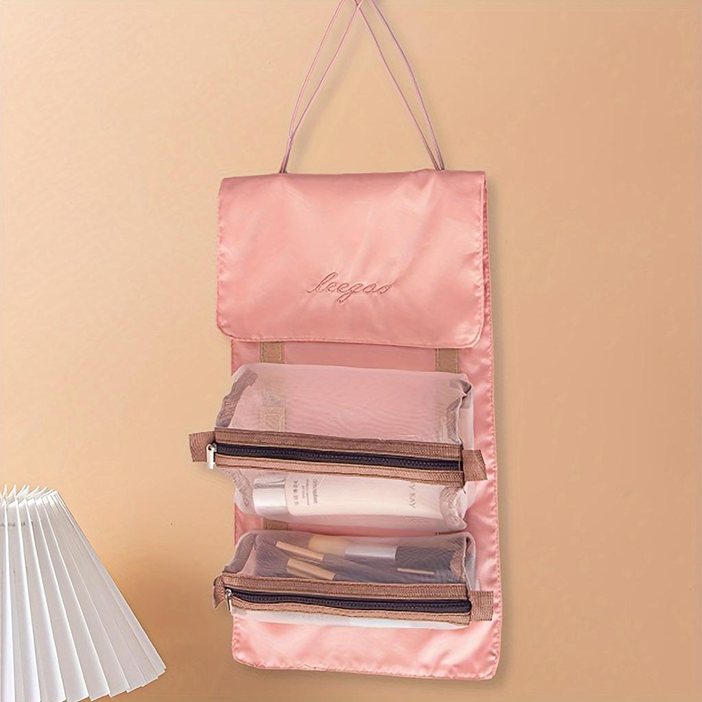 Pink waterproof detachable 4-in-1 makeup bag Multifunctional portable toiletry bag set Large capacity travel mesh storage bag