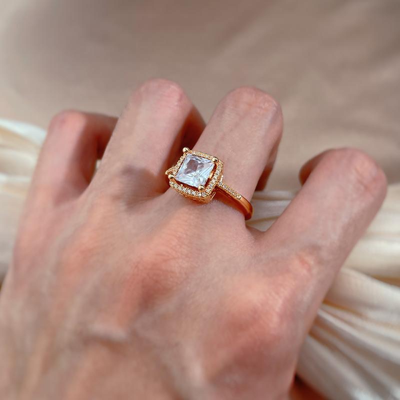 Kinel kwadratowe cyrkonie pierścionki dla kobiet biżuteria ślubna panny młodej w kolorze różowego złota