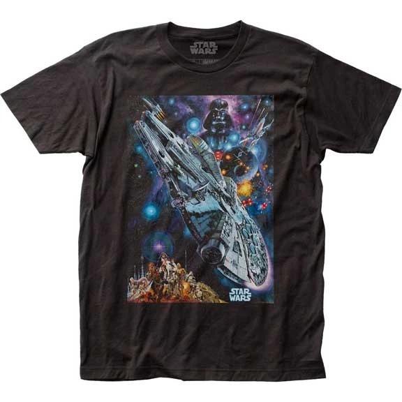 Men s Star Wars 1978 Japanese Poster T-Shirt Darth Vader Millenium Falcon - New M