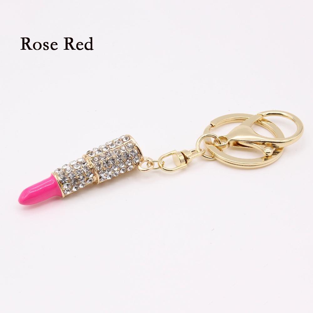 

Элегантный брелок-шарм для губной помады со стразами из хрусталя, изготовленный из цинкового сплава премиум-класса 4.8*1.3cm розы красного