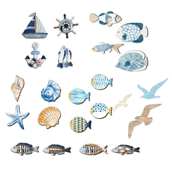 Wood Fish Wall Decor Rustic Coastal Beach Blue Fish Wall Art Nautical Wall Hanging Sculpture for Lake House Bathroom Bedroom Decor