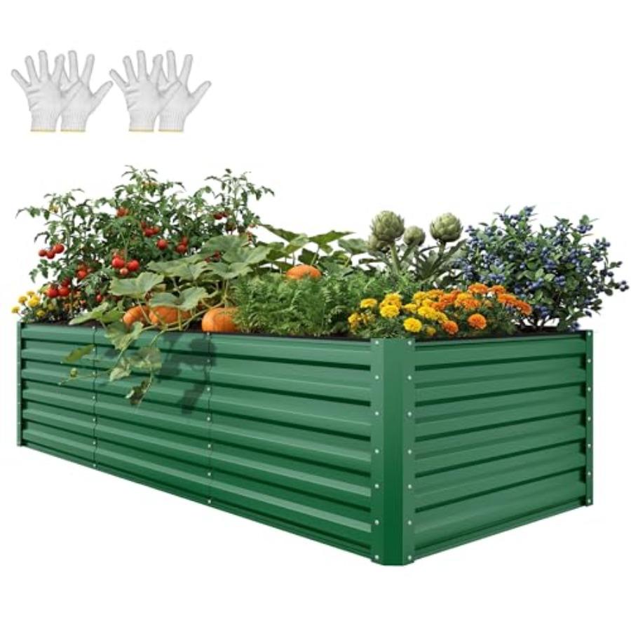 

8x4x2ft Large Raised Garden Bed Kit Galvanized Metal Planter Box with Gloves Ground Nails Support Rod Safety Rubber Outdoor Abo United States