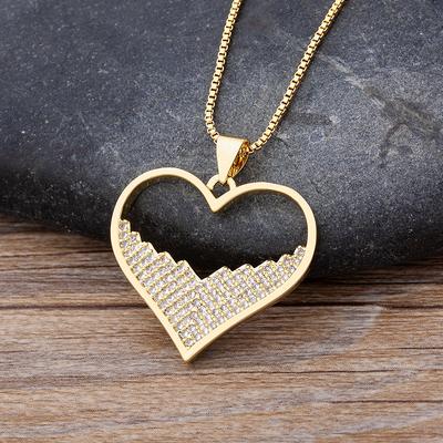 Nidin Luxus Mode Zirkonia Herz Anhänger Damen Vergoldet Hohe Qualität Kette Halskette Funkelnder Schmuck Party Geschenk