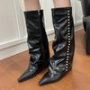 Eilyken Cosy Soft Leather Pointed Toe Women Knee High Boots Autumn Winter Wedges Heels Zipper Shoes Botas Largas De Mujer