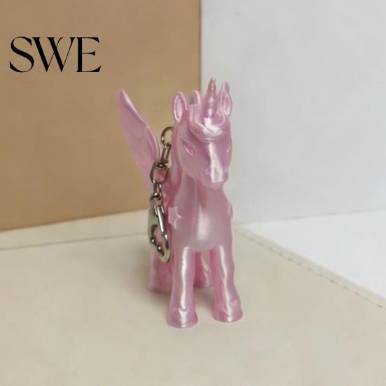 Bag Charm Keychain Pendant Heart-Shaped Metal Lobster Clasp Smooth Open Close 3D Printed Pink Pearlescent Unicorn