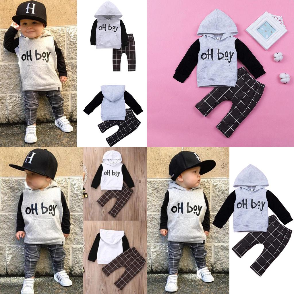 Stylish 2pcs Toddler Baby Boys Oh Boy Outfits Hoodies Pants Leggings