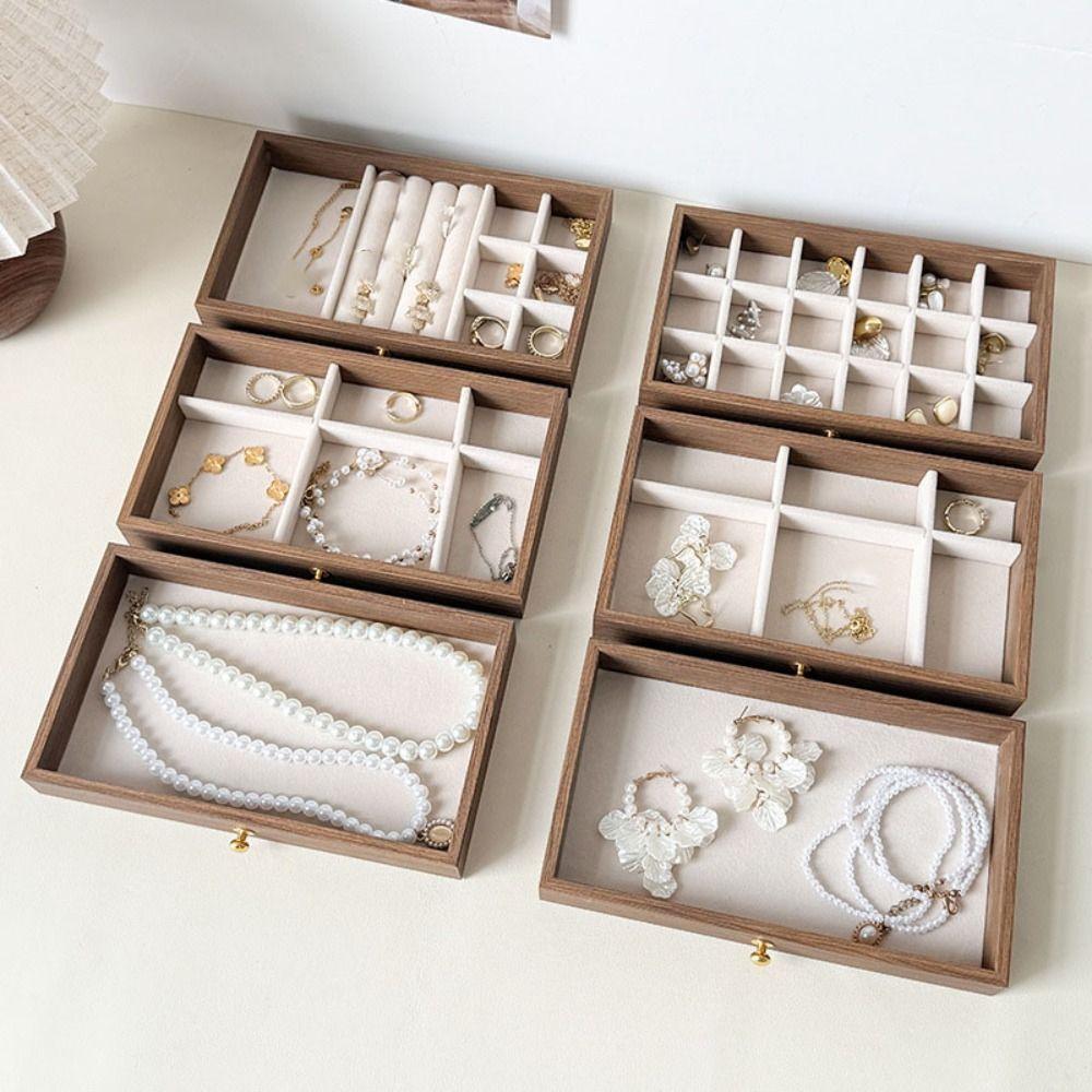 Rings Necklace Wooden Jewelry Box Transparent Window Square Jewelry Box Jewelry Storage Case Gift