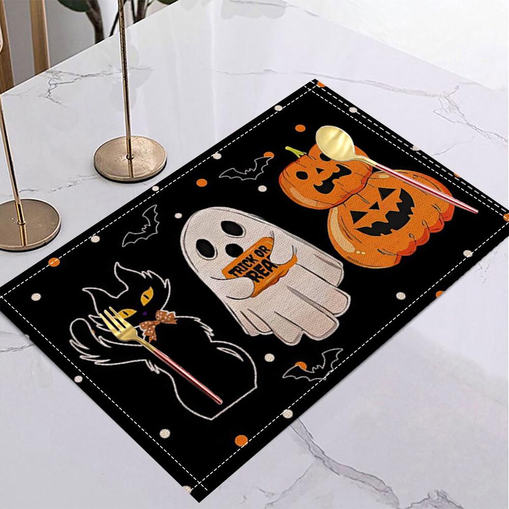 Herbst Kürbis Goldener Tischset Orange Ahornblatt Festlich Thanksgiving Platzset für Herbstparty Feiertagstisch Abendessen Heimdeko