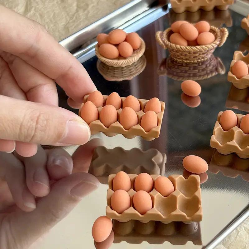 1:12 Scale Miniature Kitchen Tray Set, Realistic Dollhouse Accessories with Eggs Baskets Bowls, Mini Furniture for Enthusiasts