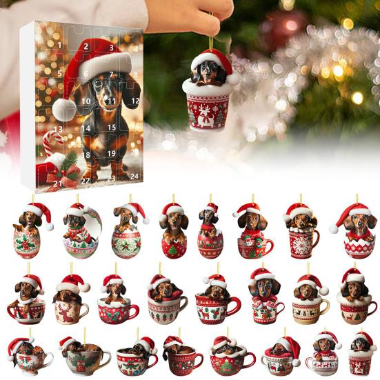 Calendrier De L’Avent Teckel 2025 En Acrylique – 24 Jours Avec Ornements Suspendus – Décor De Noël Réutilisable Pour Enfants, Adultes, Famille