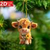 2D art cow pendant for Christmas trees. A versatile animal-themed holiday decoration.