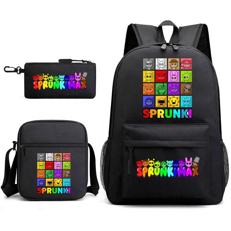 Rhythm Box Cartoon Large Capacity Starry Sky Student School Bag Sprunki Youth Backpack Three-piece Set D