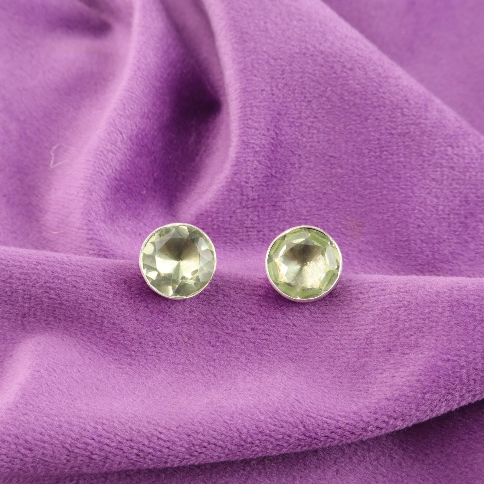 

Натуральный зеленый аметист подарок дочери серьги-пусеты ювелирные изделия стерлинговое серебро EE-150-13