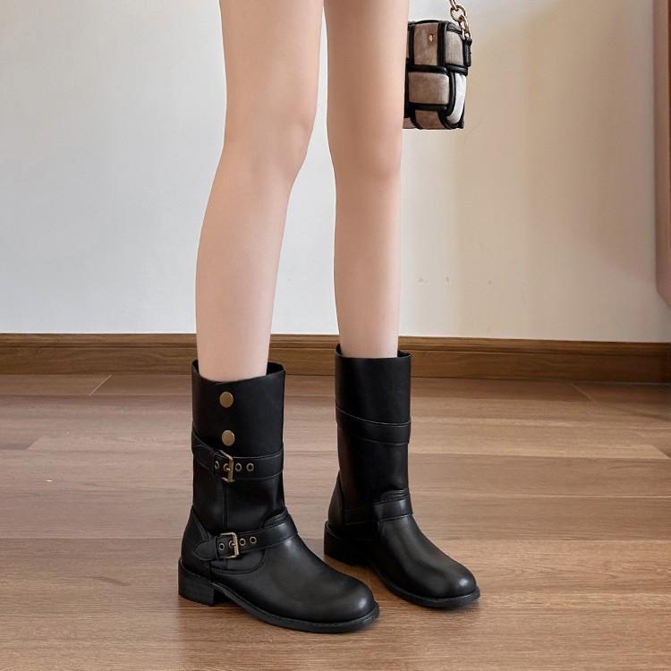 Retro Round Head Versatile Thick Heel Martin Boots 2025 New Temperament Thin Belt Buckle Western Cowboy Boots