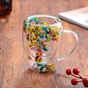 Shangqi Quicksand Starry Glass Coffee Mugs - Blue/Yellow Dried Flower (350ml, 2-Pack)