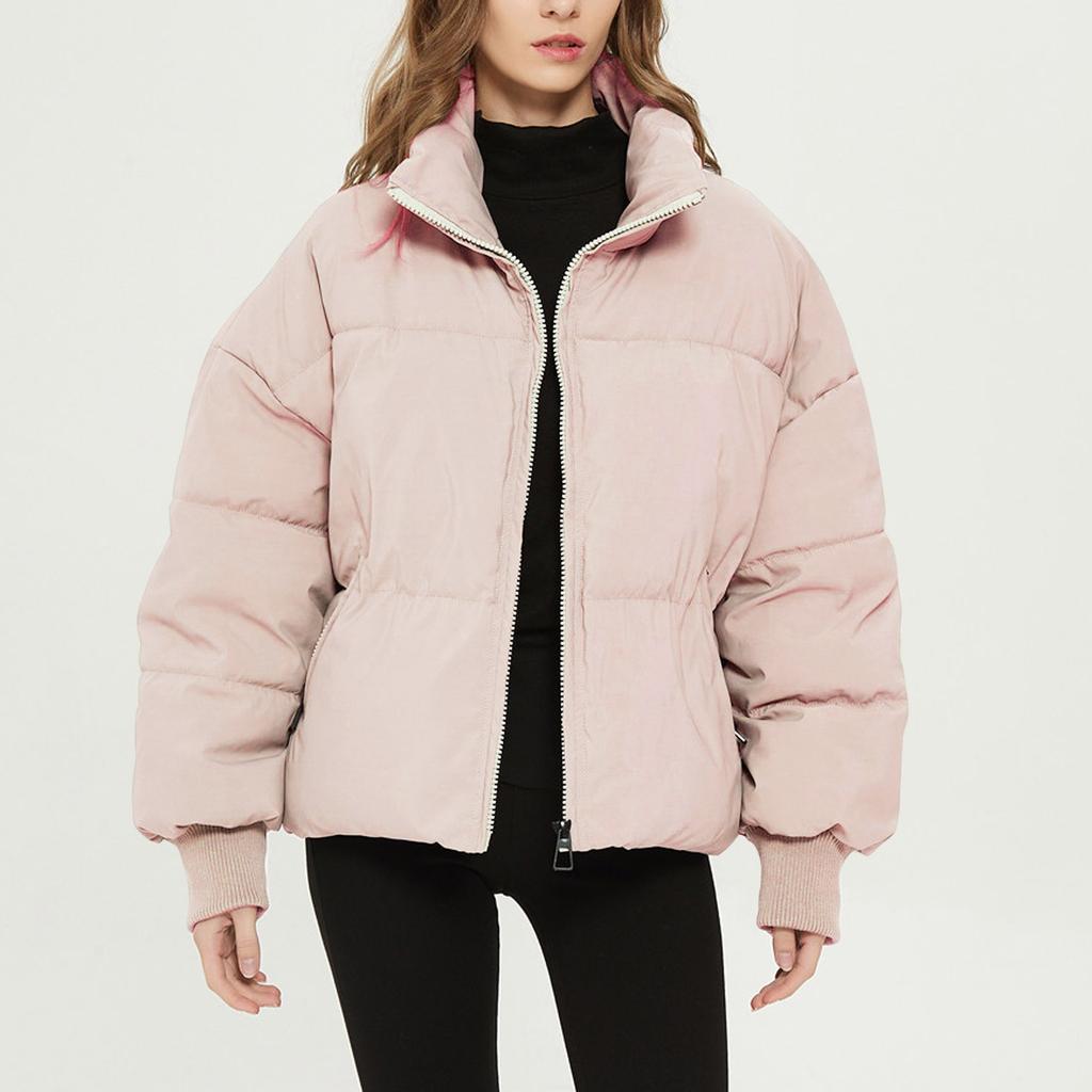 Women's Fashion Leisure Solid Color Long Sleeve Loose Stand Collar Zipper Coat Cotton Top