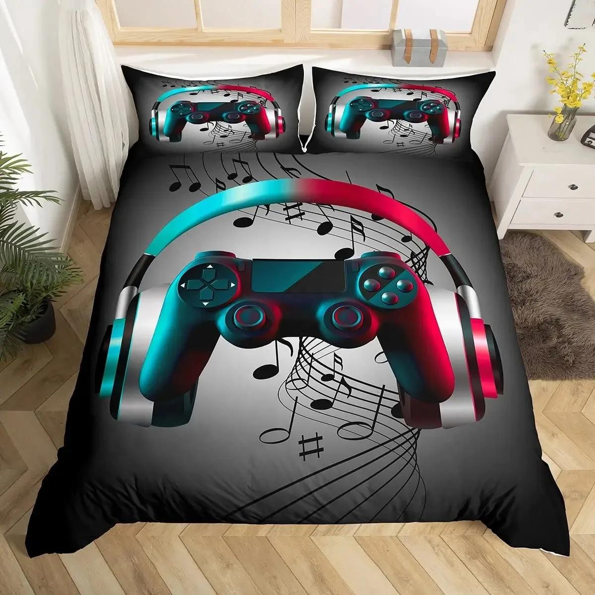 

Gamer Duvet Cover Set Rotating Music Comforter Cover Gamepad Gaming Bedding Set for Boys Headphone Bedspreads Cover Queen Size EU Single 135x200cm