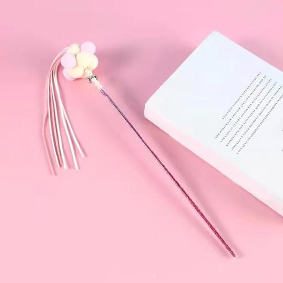 Funny Cat Stick Toy Flexible Long Pole Cat Teaser Wand with Bell And Tassel Interactive Pom-Poms Teaser Wand for Indoor Cats