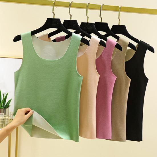 Autumn Winter DE Velvet Thermal Vest O-neck Sleeveless Tank Top Solid Color Seamless Warm Underwear Bottoming Tops