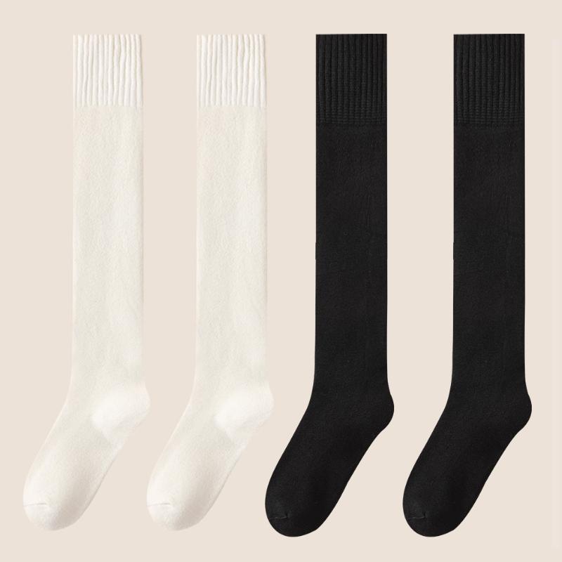 Winter Warm Over-knee High Socks Women Plush Home Sleep Floor Long Socking Jk Solid Soft Thigh Stocking Fluffy Socks 1/2 Pairs