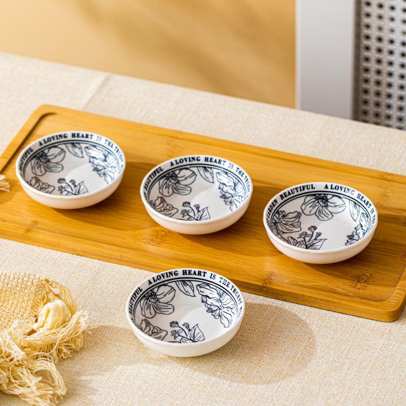 Retro Printing Snack Dishes Ceramics Household Dipping Sauce Plate Circular Japanese Restaurant Fruit Dish 1pc/2/4pcs Tableware