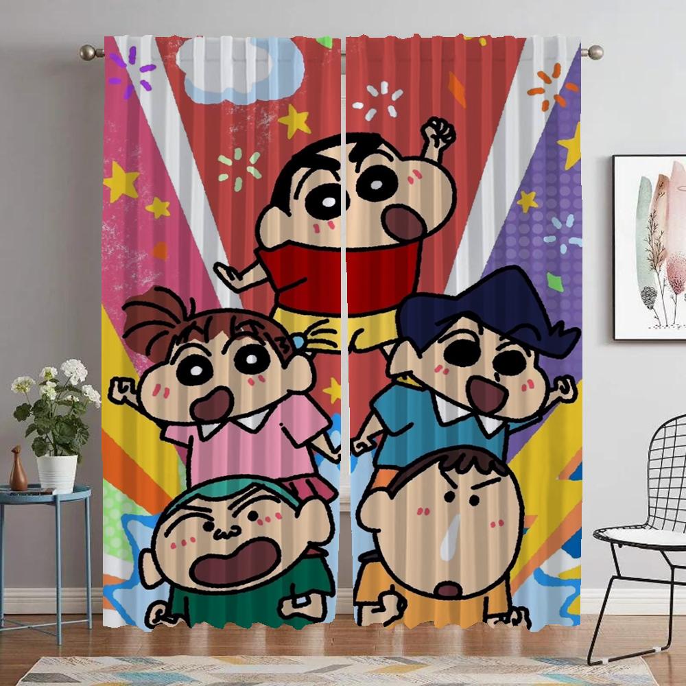 Crayon Shins Chan Blackout Curtain for Room 2 Panel Home Interior Curtains Tulle for Bedroom Partition Halloween Decoration