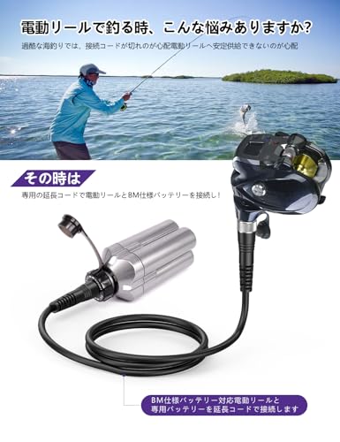 Nastima Electric Reel Extension Cable, 2-Core, 1.5m, for BM-Specific Batteries, Compatible with Shimano and Daiwa Electric Reels