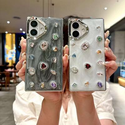 Luxury Fashion 3D Bling Gem Diamond Soft Phone Case for iPhone 16 15 14 13 Pro Max 11 Pro 12 Pro Max Glitter Camera Protection Silicone Cover Coque