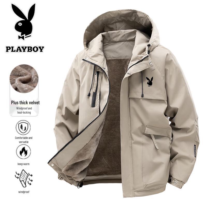 Playboy Men's Fleece Lined Hooded Workwear Jacket