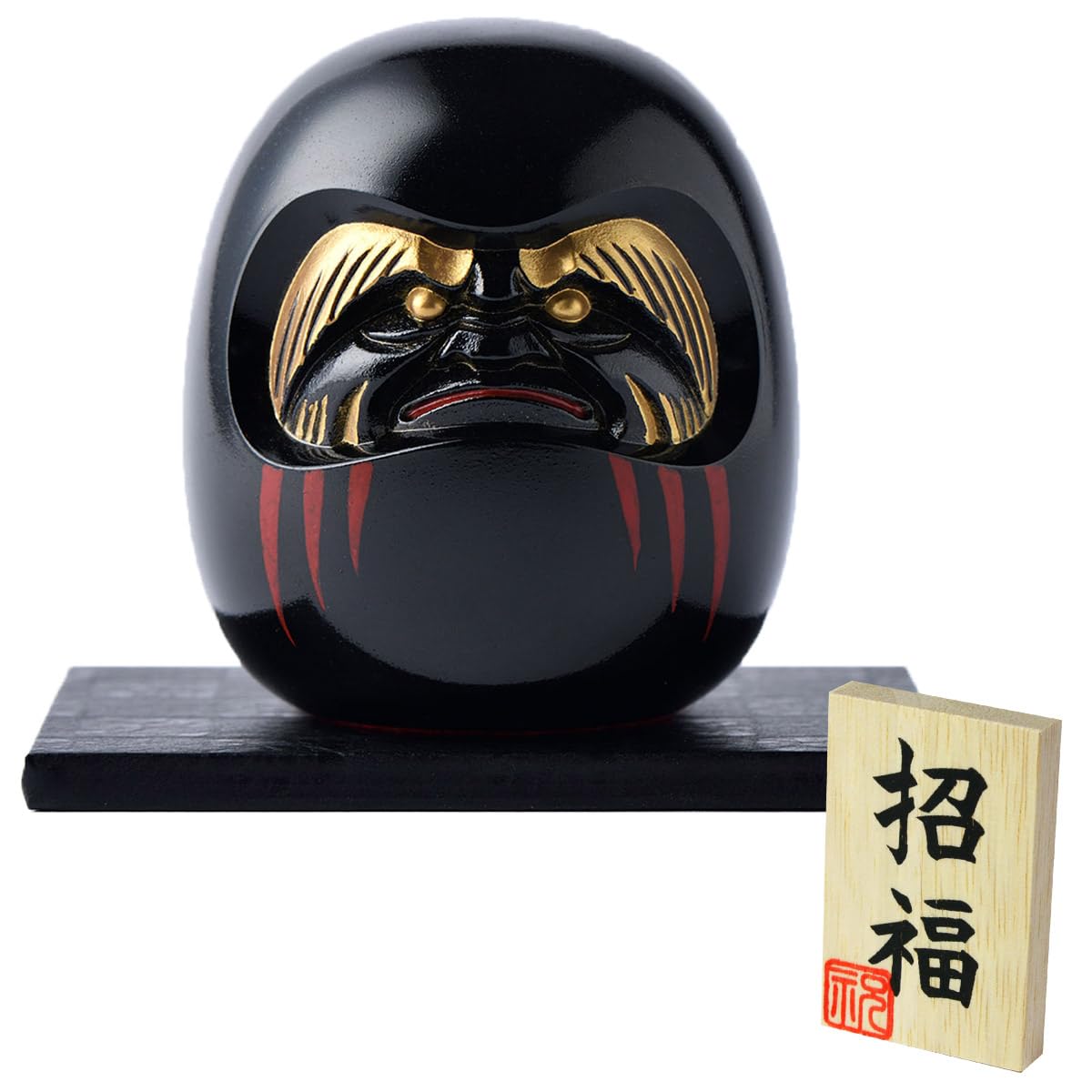 Dento Honpo Удача и Дарума Черная Дарума с оригинальным деревянным лаком Такаока и Процветание Удача Благоприятный Современный Интерьер Гранд 60-й
