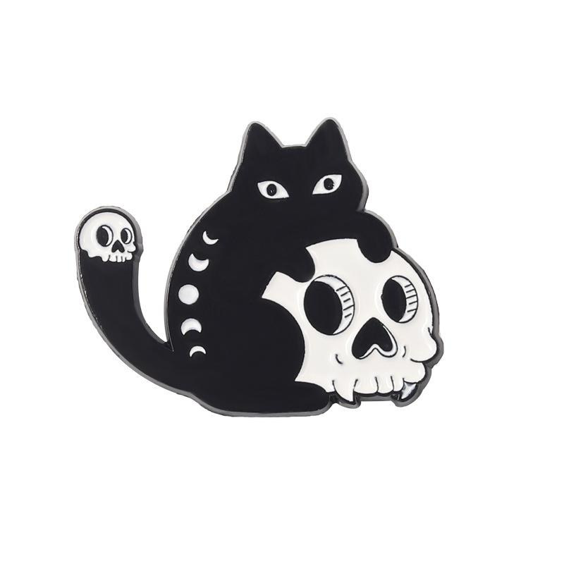 

Unique Cat Black Skull Badge Brooch Durable Alloy Material Perfect For Style Personal