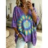 Übergröße Damen V-Ausschnitt, Westliche Kunst Regenbogen Mandala Print 3/4 Fledermausärmel Locker Bequem Bauchkontrolle Oberteil