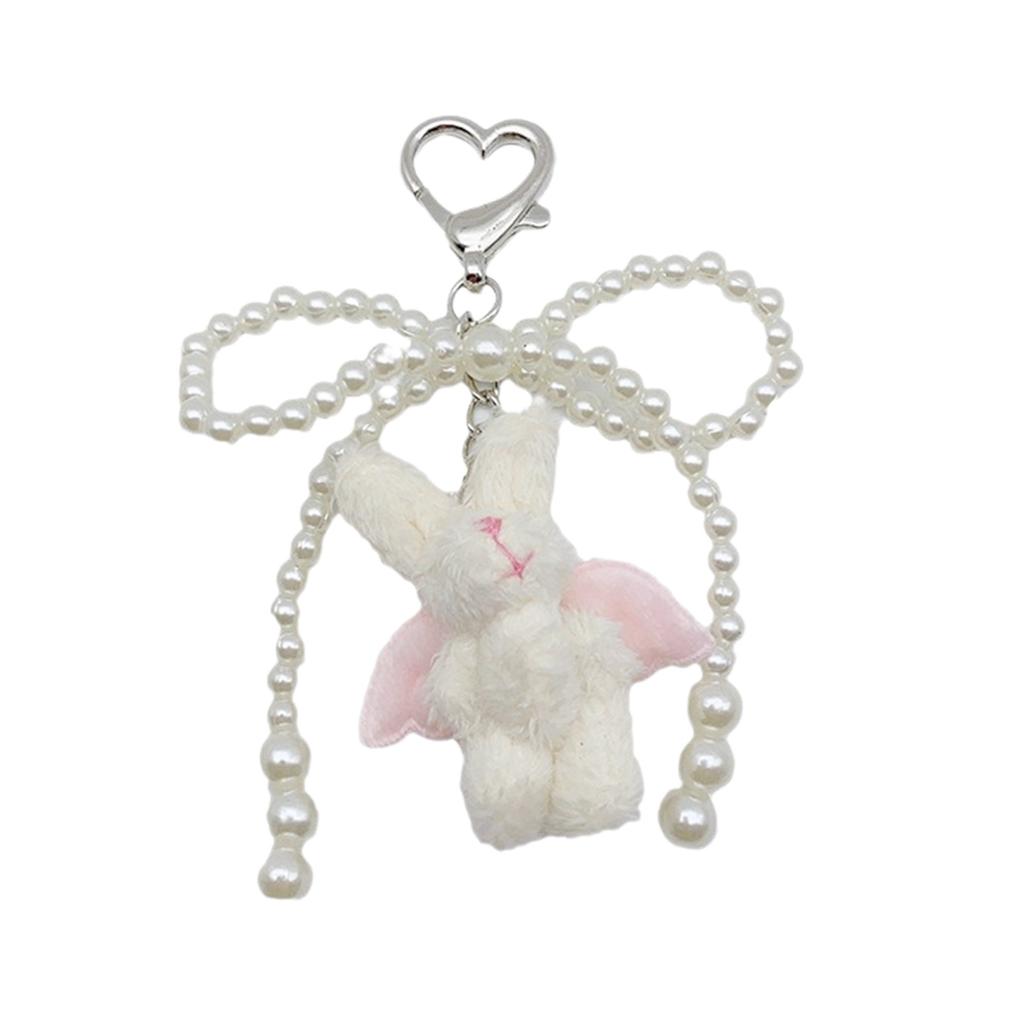 Elegant Beaded Bowknot Keychain Phone Charm Unique Keyring Plush Animal Bag Pendant Accessory for Purse Backpack