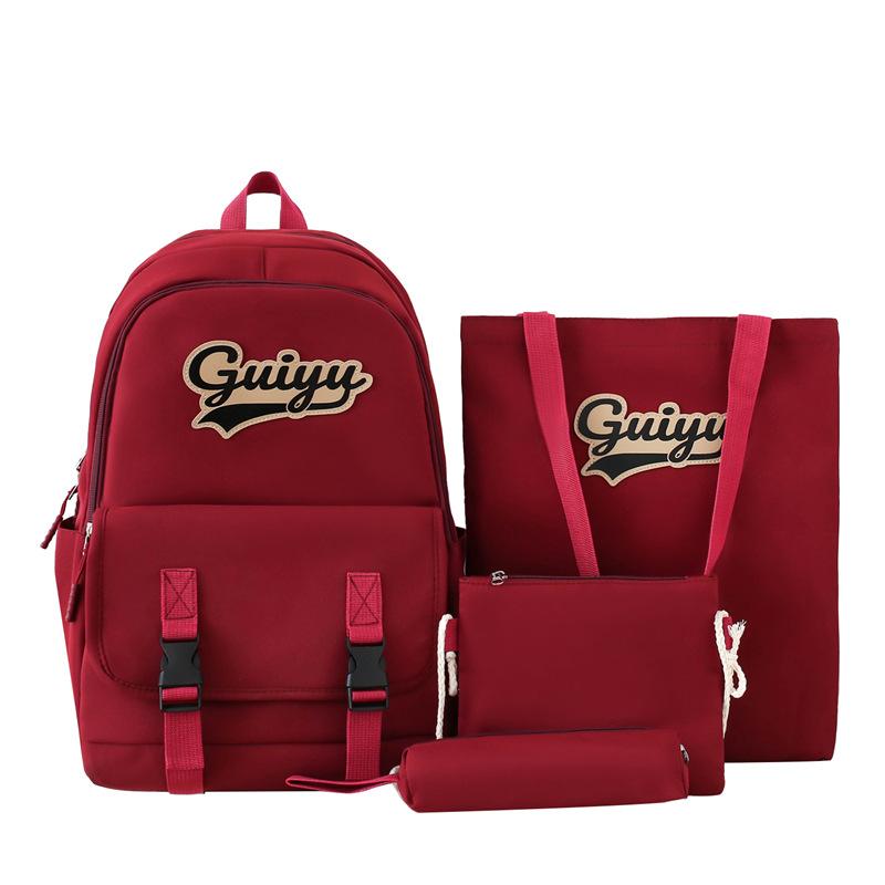 Four-Piece Backpack Set Letter Backpack Senior High School Student Schoolbag Unisex Large Capacity Lightweight Backpack
