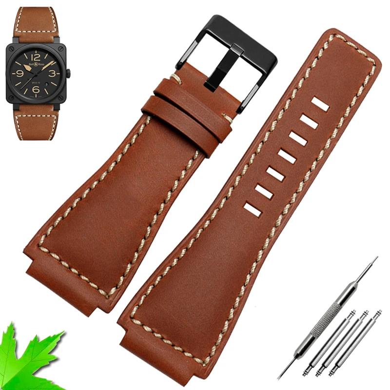 35mm*24mm Genuine Leather Watchband Men's wristband for Bell Ross BR-01 and BR-03 Strap Wrist Belt Bracelet + Tool