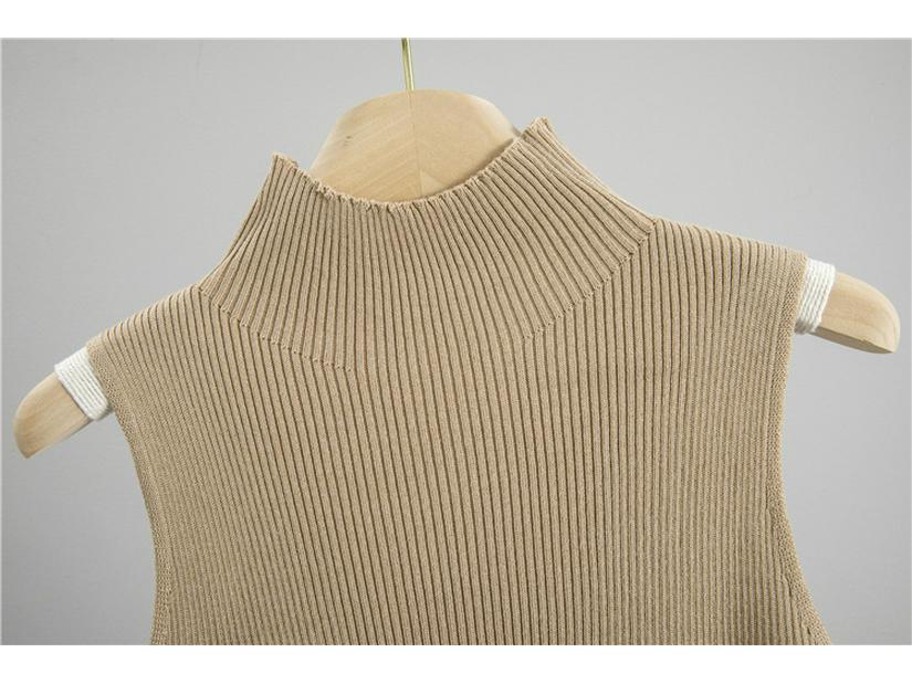 Women's Autumn Winter Knitted Three-Piece Set: Sleeveless Vest, Cardigan Sweater, Midi Skirt.