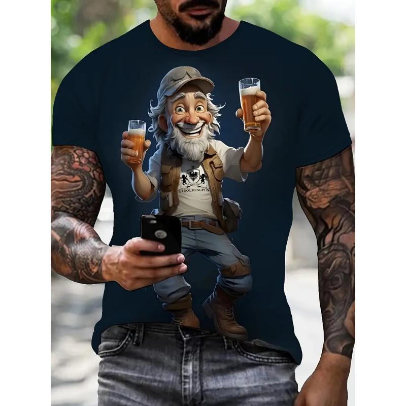 Pánské 3D tištěné kreslené tričko s grafickým obličejem staršího muže, humorné digitálně tištěné tričko s krátkým rukávem, prodyšný polyester, kulatý výstřih, ležérní