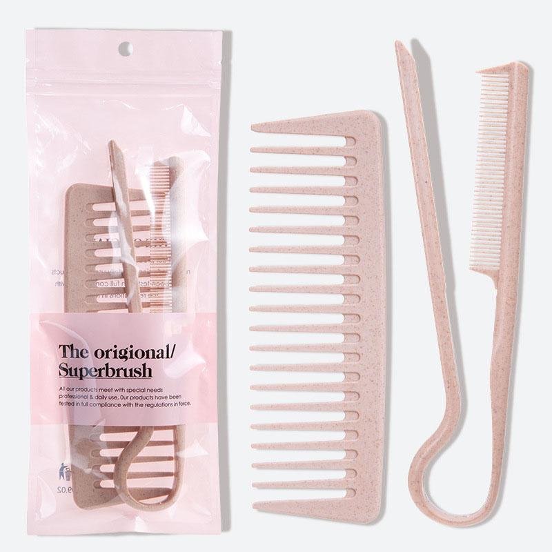 

Набор гребней с широкими зубьями из пшеничной соломы - Натуральная прямоугольная расческа для массажа кожи головы, распутывания волос, экологичный набор для ухода за волосами 2pcs оранжево-красный