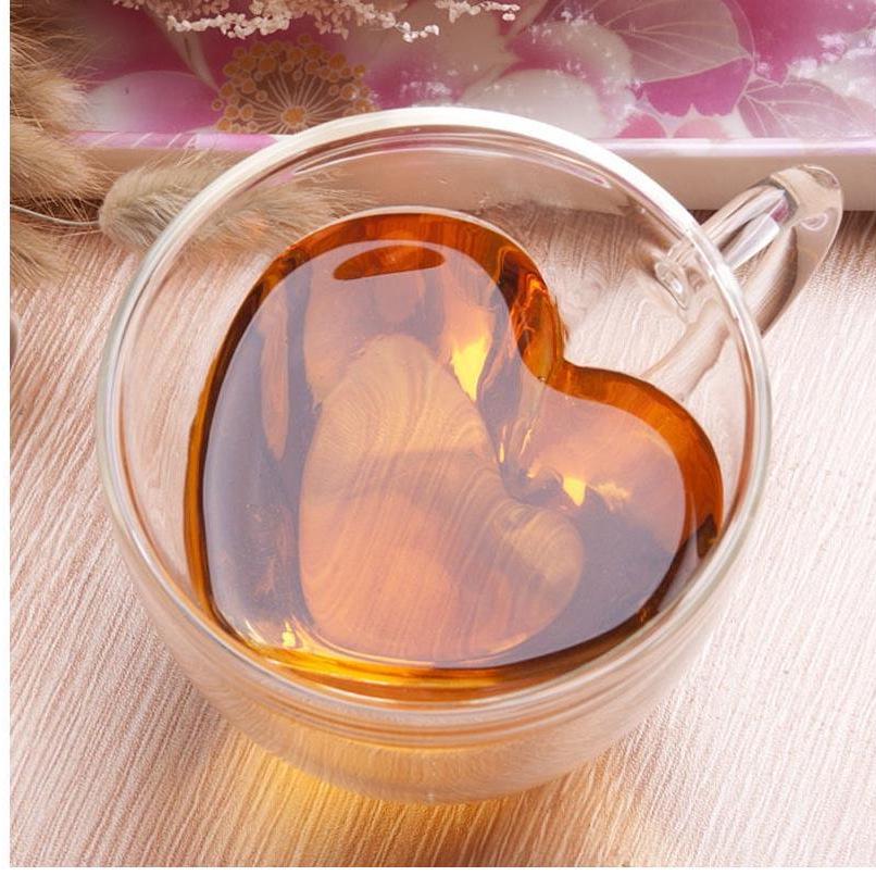 Creative Heart-Shaped Double-Layer Glass Cup - Insulated Borosilicate with Handle for Coffee, Tea & Juice