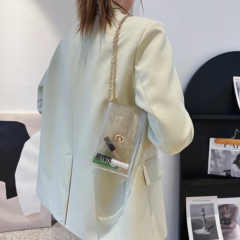 Fashion Trend Jelly Transparent Bag Mobile Phone Bag Small Square Bag Chain One Shoulder Oblique Span Bag Casual Bag