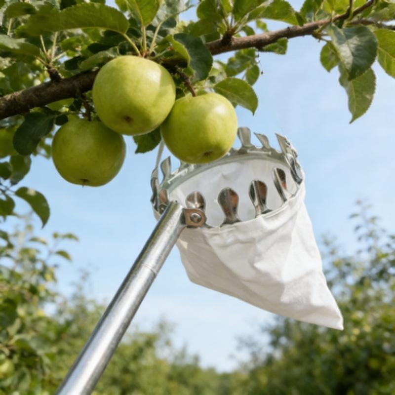 Agricultural Aerial Fruit Harvester Protective And Fall-Prevention Harvesting Tool With Metal Harvesting Head And Cloth Bag