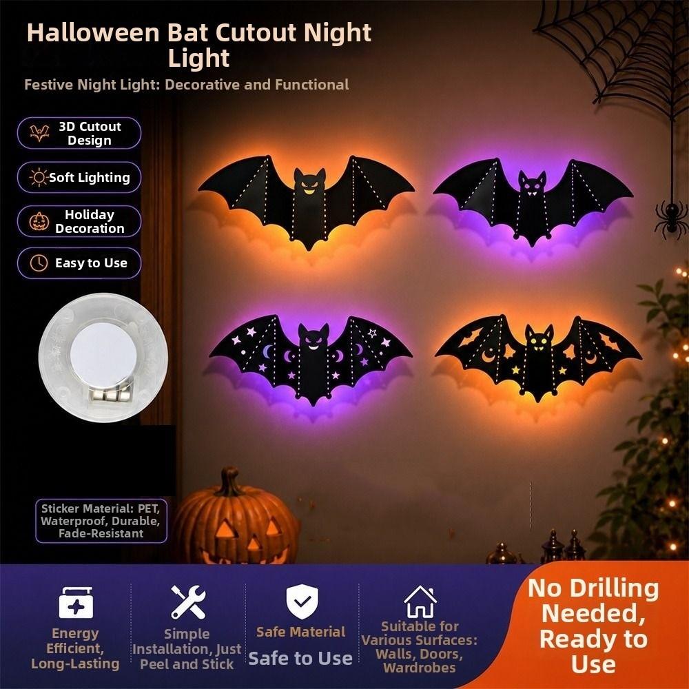 8Pcs PET Material LED Bat Light Stereoscopic Bat Night Light  For DIY Party Decorations