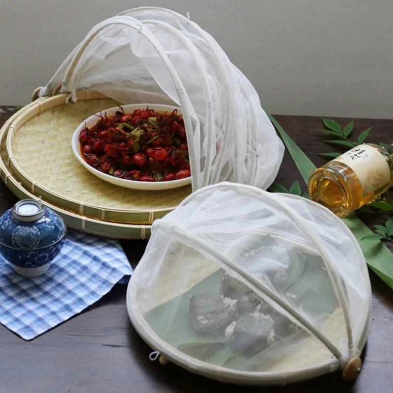Hand-Woven Food Serving Tent Basket Fruit Vegetable Bread Cover Storage Container Dust-Proof Picnic Mesh Net Cover