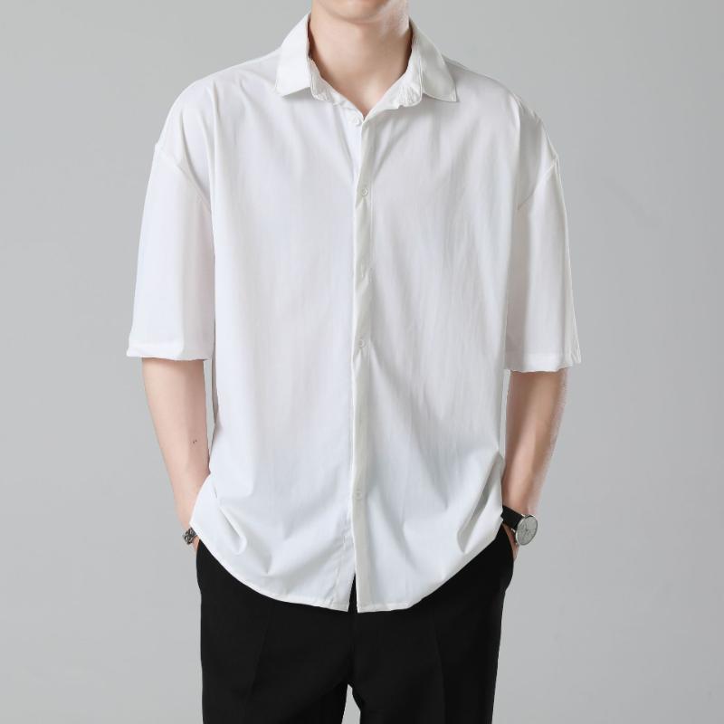 

Мужская летняя тонкая черная рубашка из ледяного шелка с короткими рукавами, мужская высококачественная модная брендовая красивая повседневная рубашка Ruffian XS белый